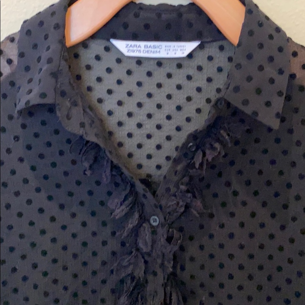 Zara Basic Black Polka Dot Blouse Long Sleeve Top - image 2